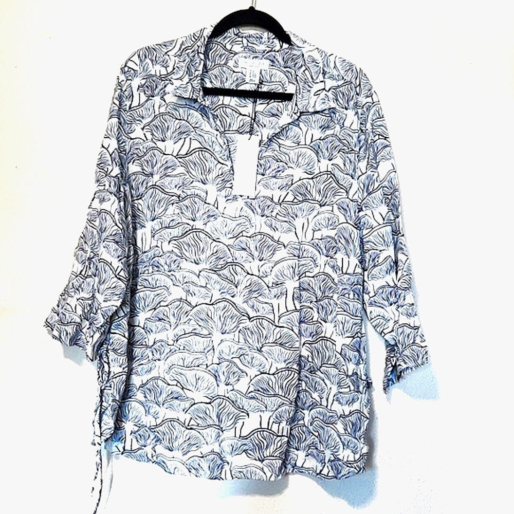 NEW Rachel Zoe 100% Linen Mushroom Print Size 2X